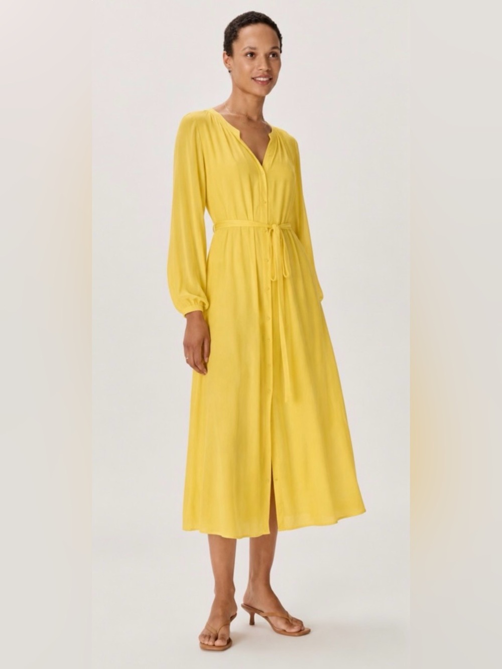 YaYa Viscose Shirt Midi Dress Size 10 Yellow Casual Brunch Modest Quiet Luxury